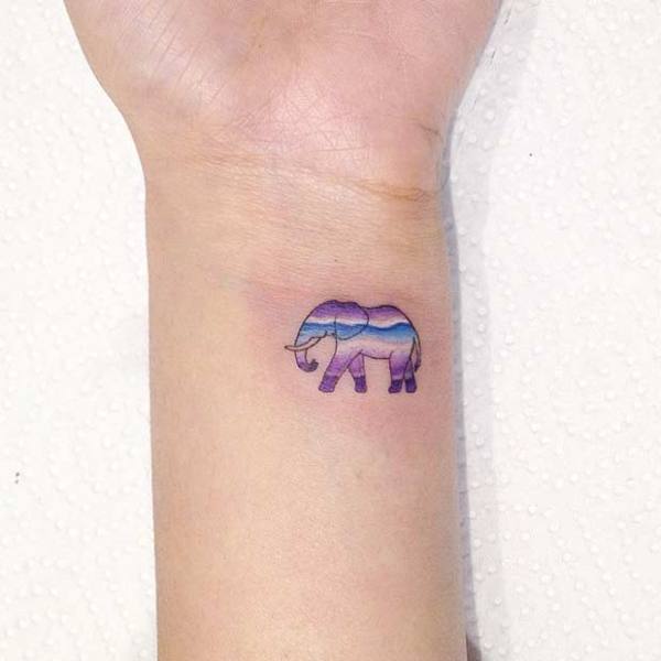 Small Elephant Wrist Watercolor Tattoo