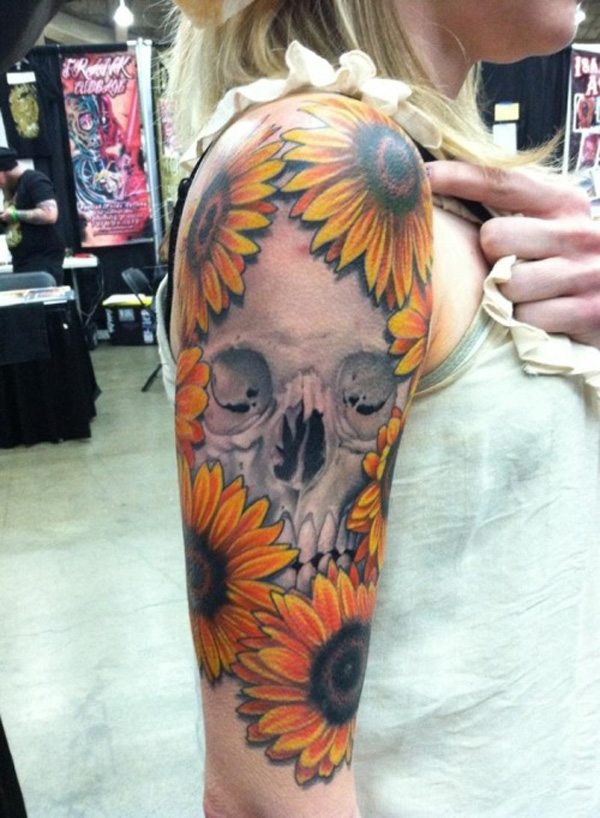 Sunflower Tattoo with Skull