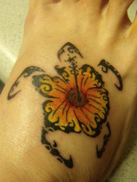 Turtle with Sunflower Tattoo