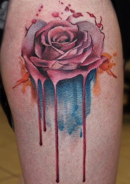 Unique Watercolor Rose Tattoo