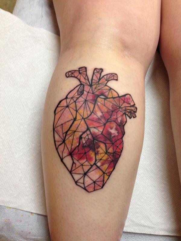Watercolor Anatomical Heart Tattoo