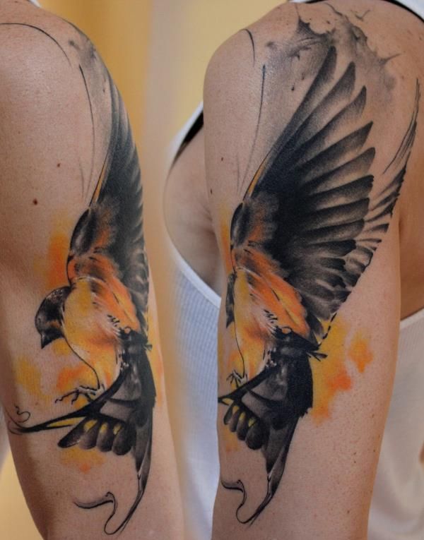 Watercolor Bird Tattoo Arm
