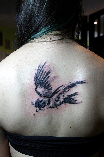 Watercolor Bird Tattoo Back
