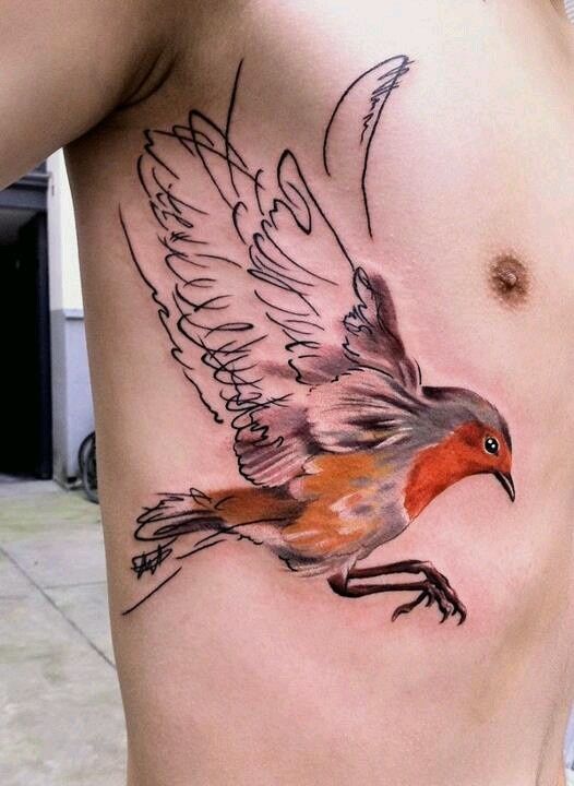 Watercolor Bird Tattoo Man