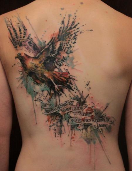 Watercolor Bird Tattoo On Back
