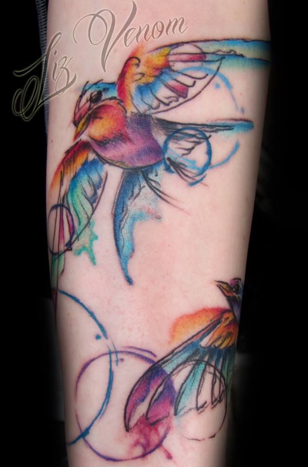 Watercolor Bird Tattoo Sleeve