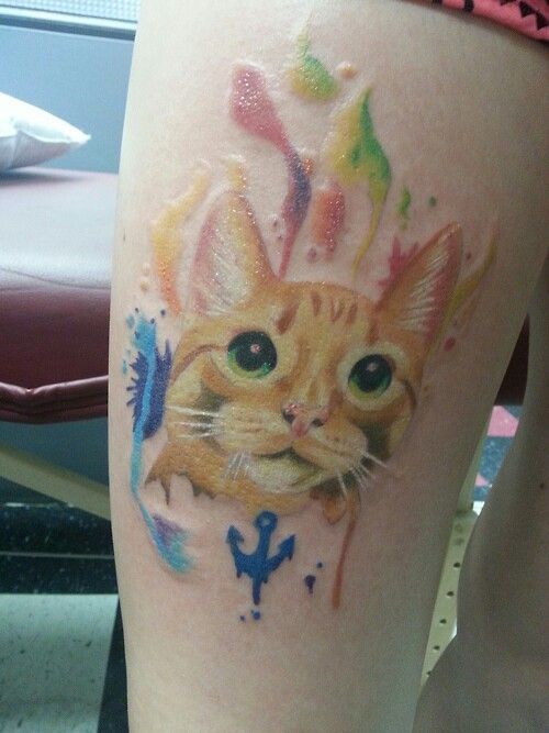 Watercolor Cat Tattoo 2003