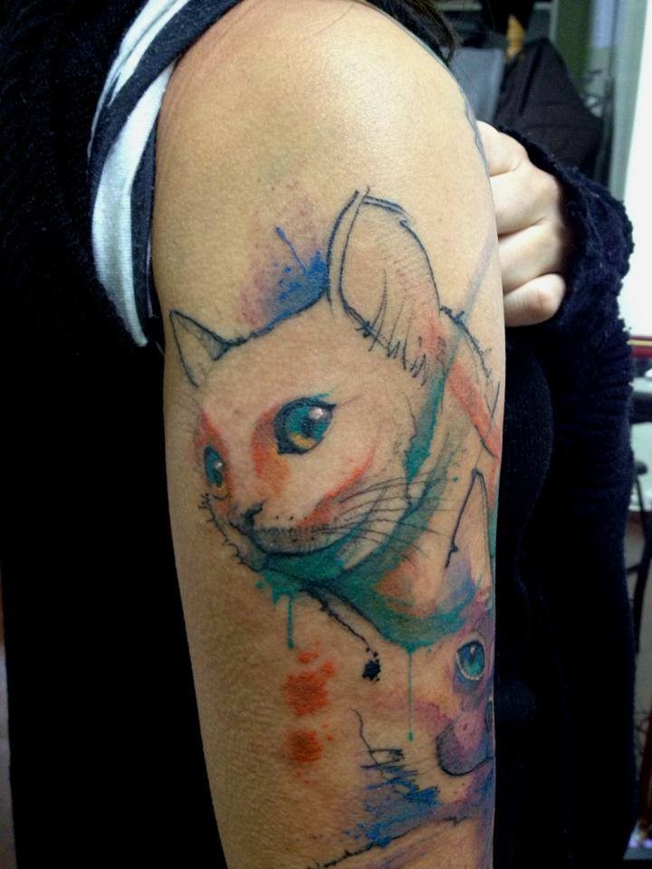 Watercolor Cat Tattoo 2010