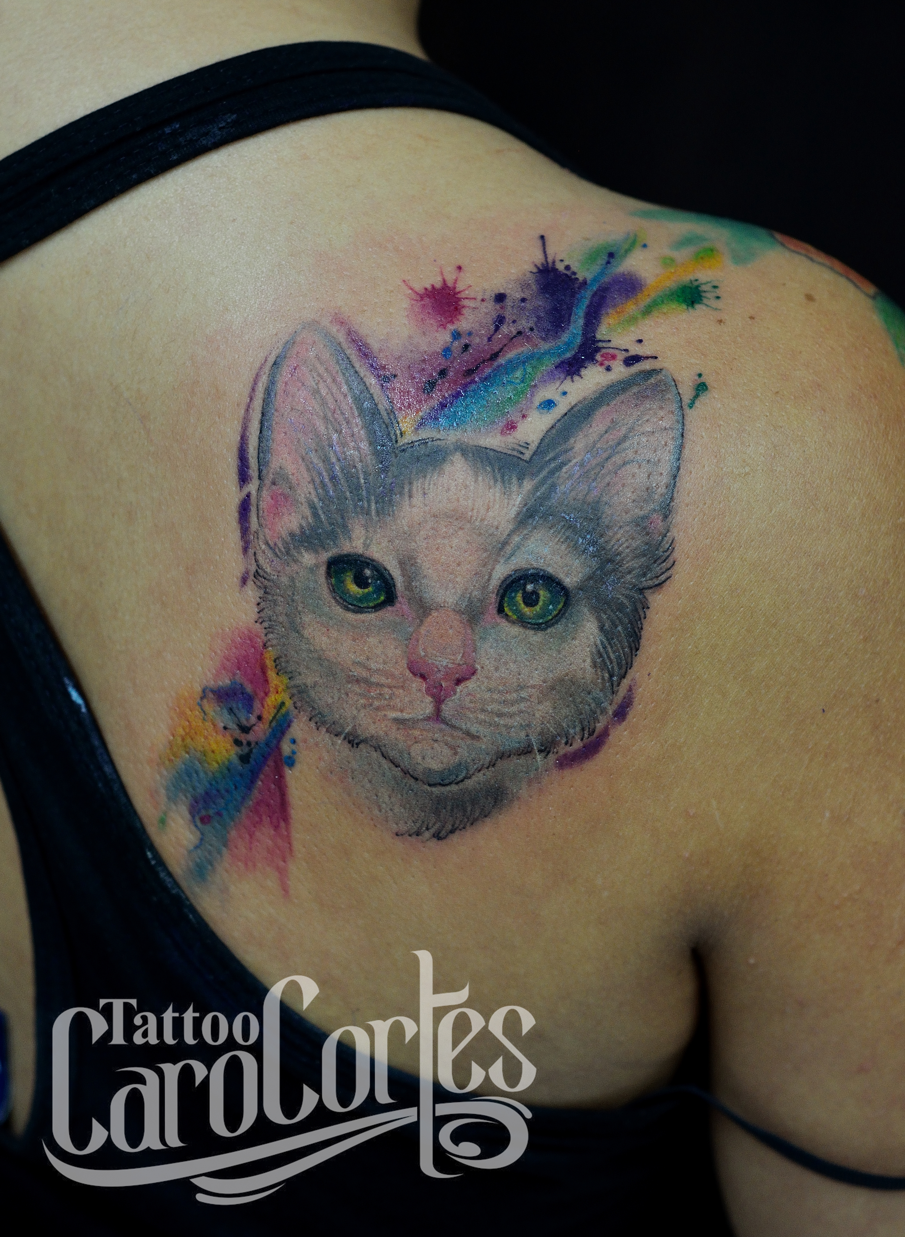 Watercolor Cat Tattoo back