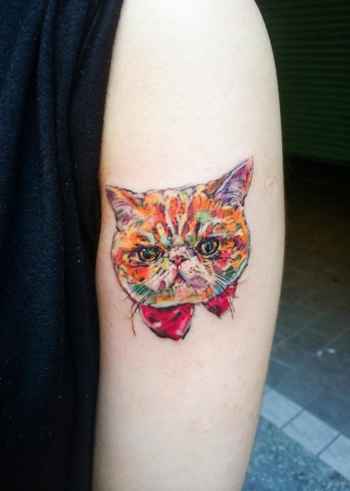 Watercolor Cat Tattoo hand