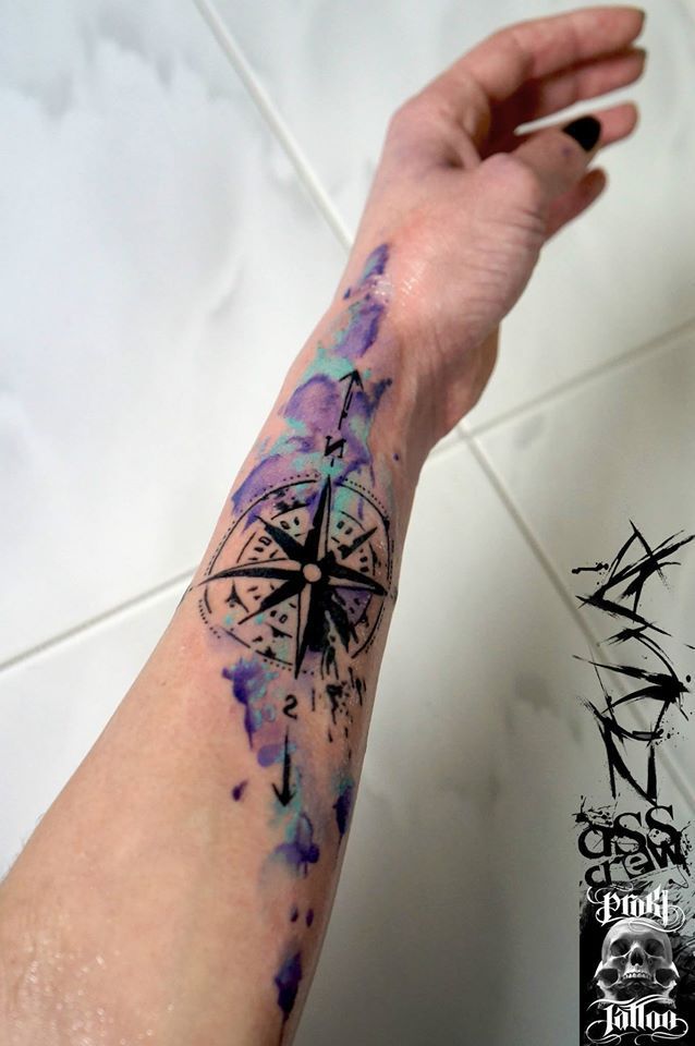 Watercolor Compass Tattoo New Design