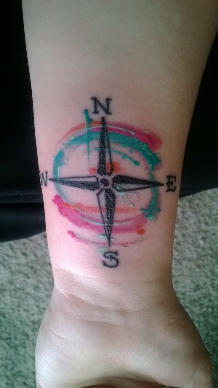 Watercolor Compass Tattoo Wrist