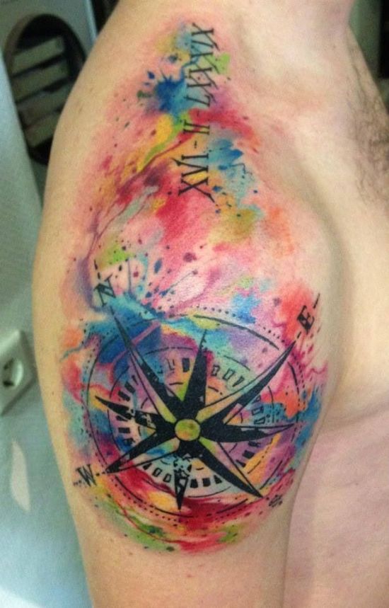 Watercolor Compass Tattoo