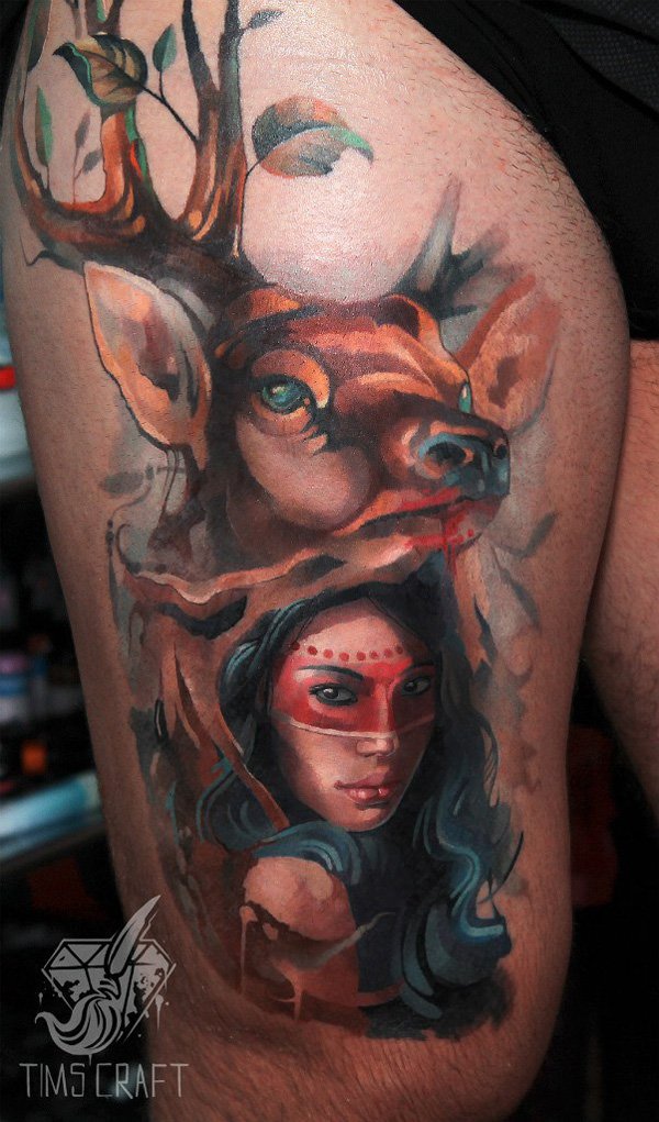 Watercolor Deer Tattoo Design Idea 2010