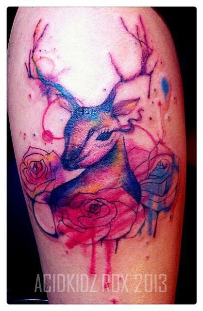 Watercolor Deer Tattoo Design Ideas