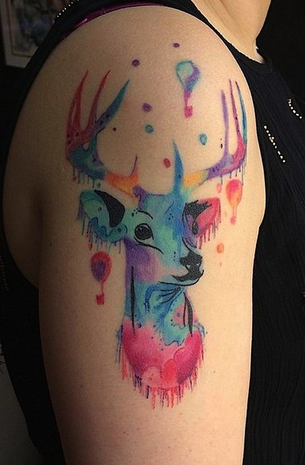 Watercolor Deer Tattoo Design idea