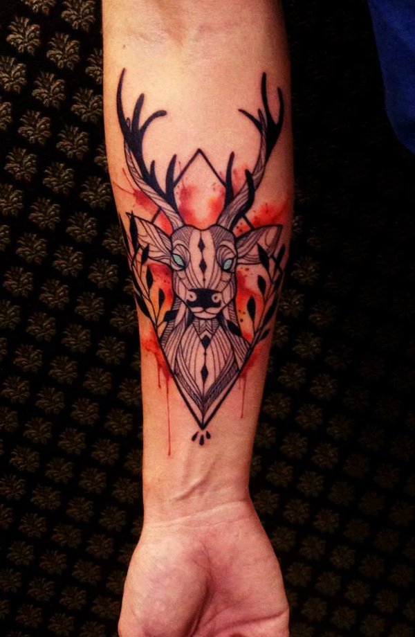 Watercolor Deer Tattoo Design