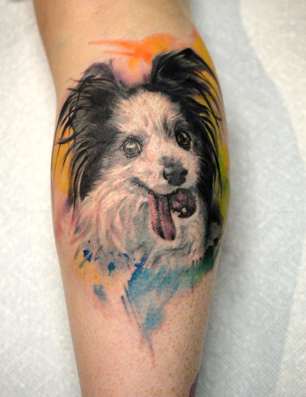 Watercolor Dog Portrait Tattoo