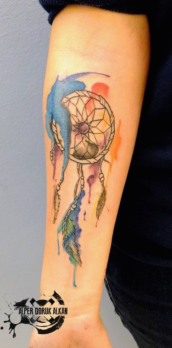 Watercolor Dreamcatcher Tattoo hand