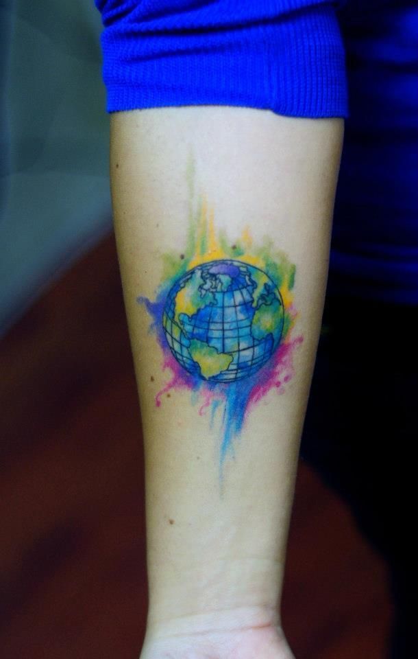 Watercolor Earth Tattoo
