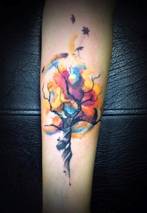 Watercolor Family Tree Tattoo