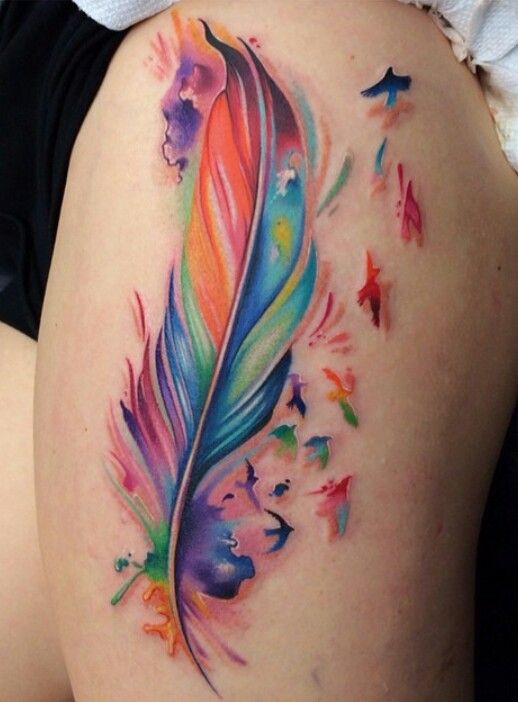 Watercolor Feather Tattoo