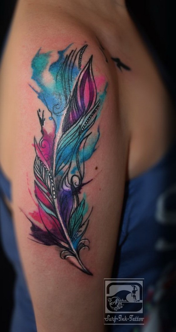 Watercolor Feather Tattoo Design Ideas