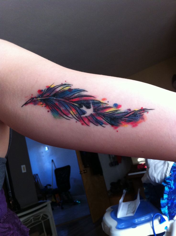 Watercolor Feather Tattoo nice Design Ideas