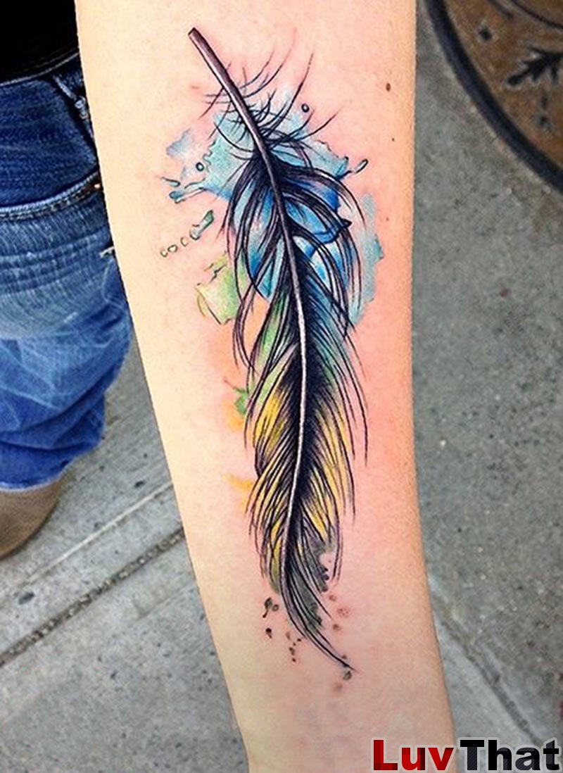 Watercolor Feather Tattoos