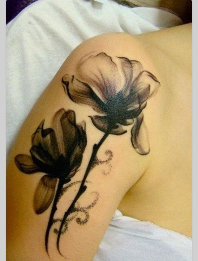 Watercolor Flower Tattoo Black