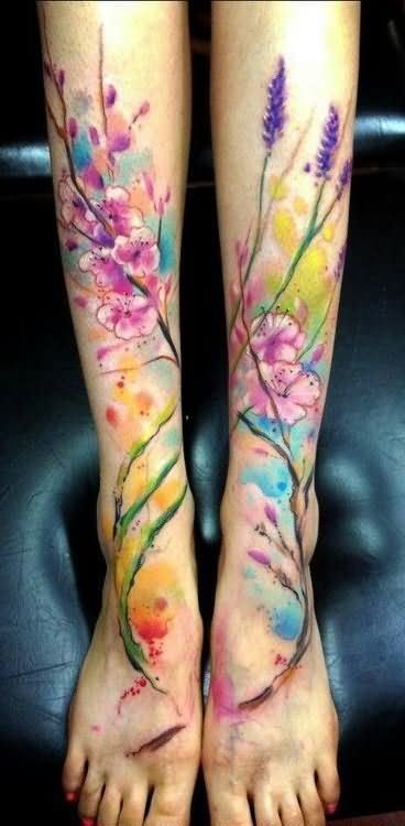 Watercolor Flower Tattoo Foot