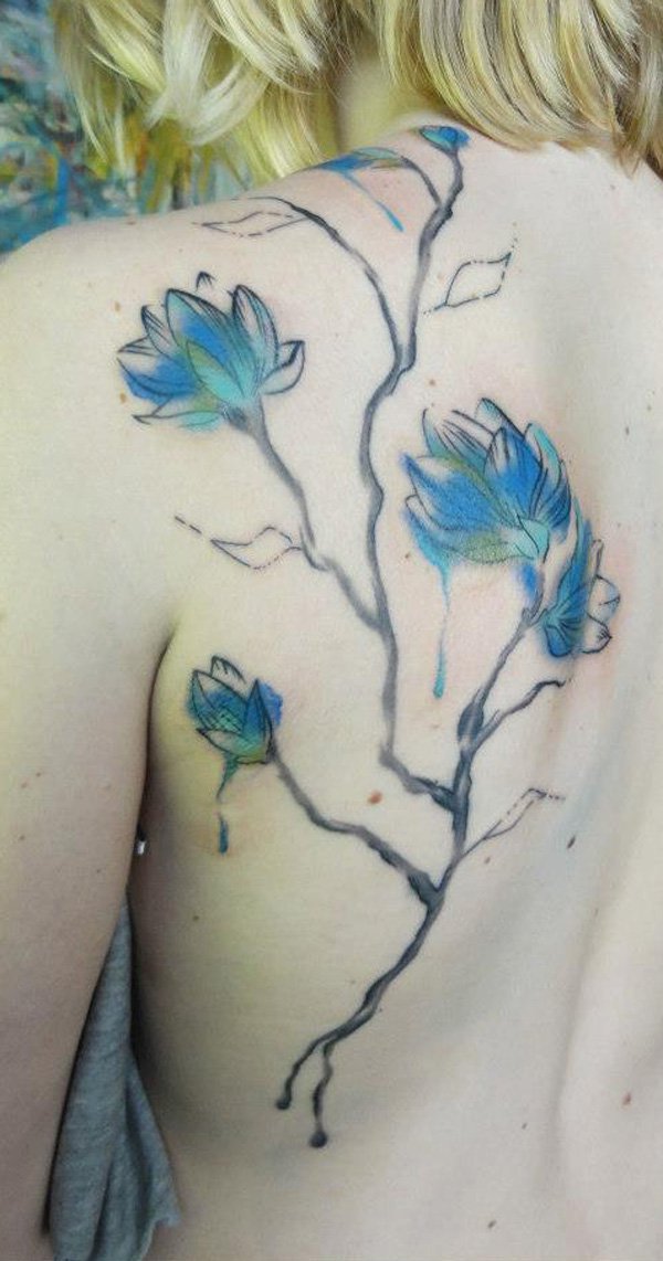 Watercolor Flower Tattoo On Back