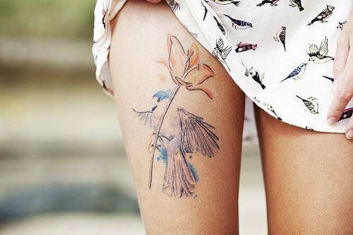 Watercolor Flower Tattoo On Thigh