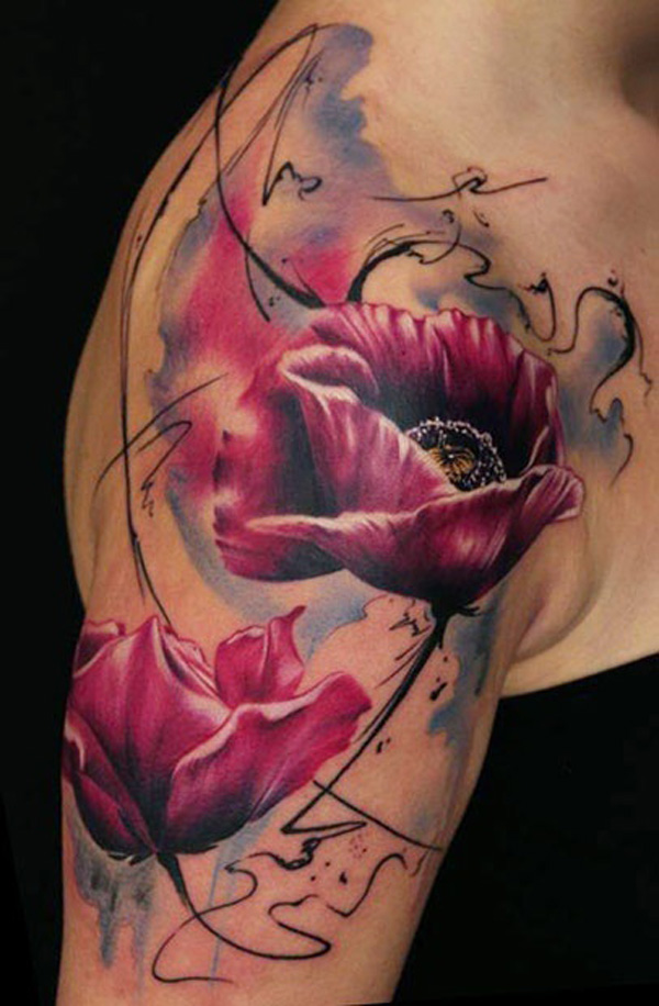 Watercolor Flower Tattoo Shoulder