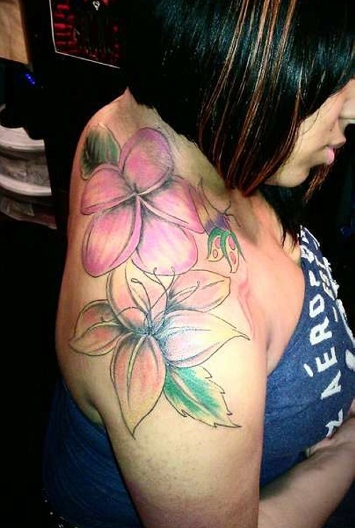 Watercolor Flowers Shoulder Tattoos for Women