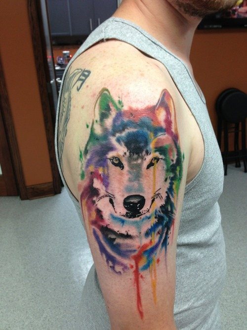Watercolor Geometric Bear Tattoo Design