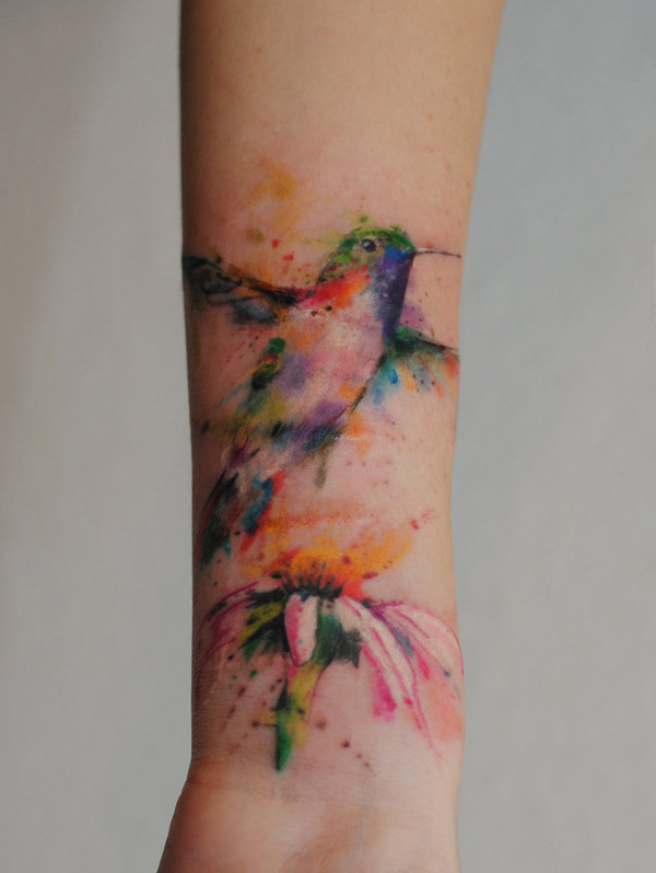 Watercolor Hummingbird Tattoo Forearm