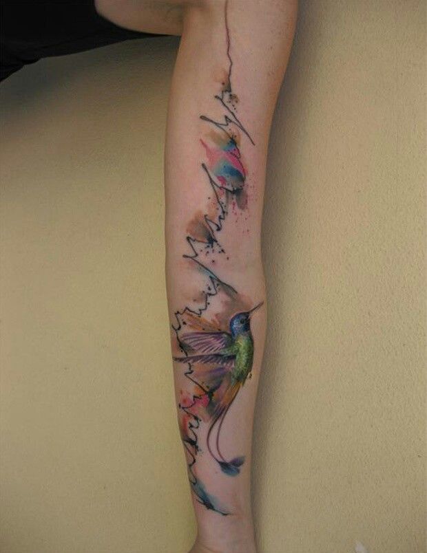 Watercolor Hummingbird Tattoo Sleeve