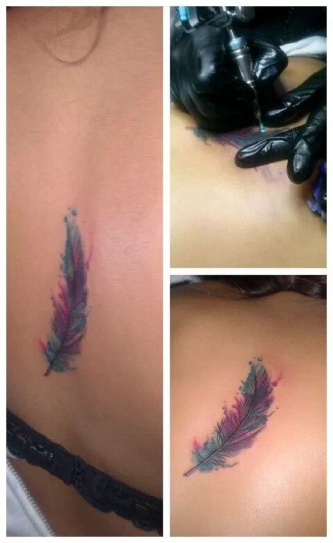 Watercolor Ink Feather Tattoo