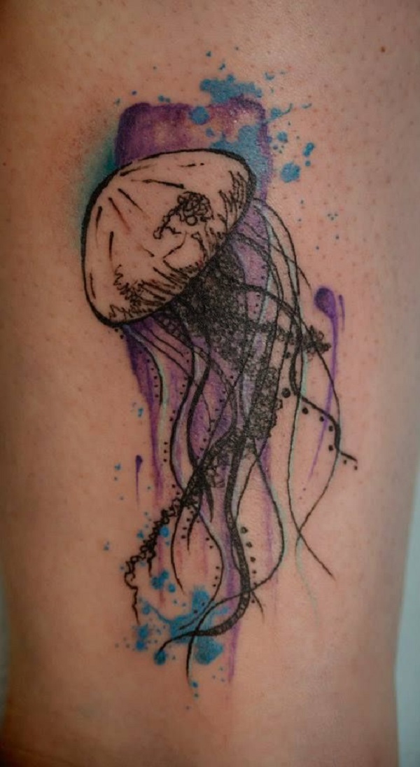 Watercolor Jellyfish Tattoo Back