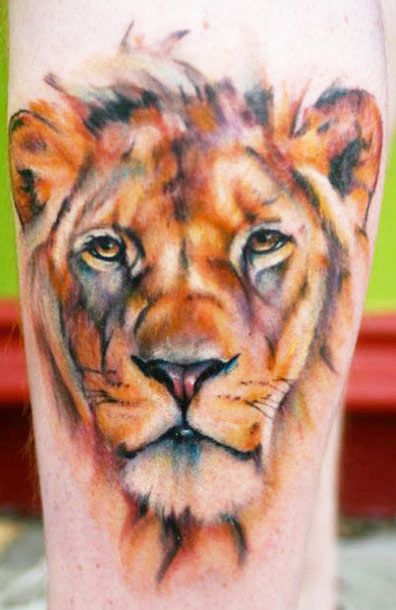 Watercolor Lion Face Tattoo