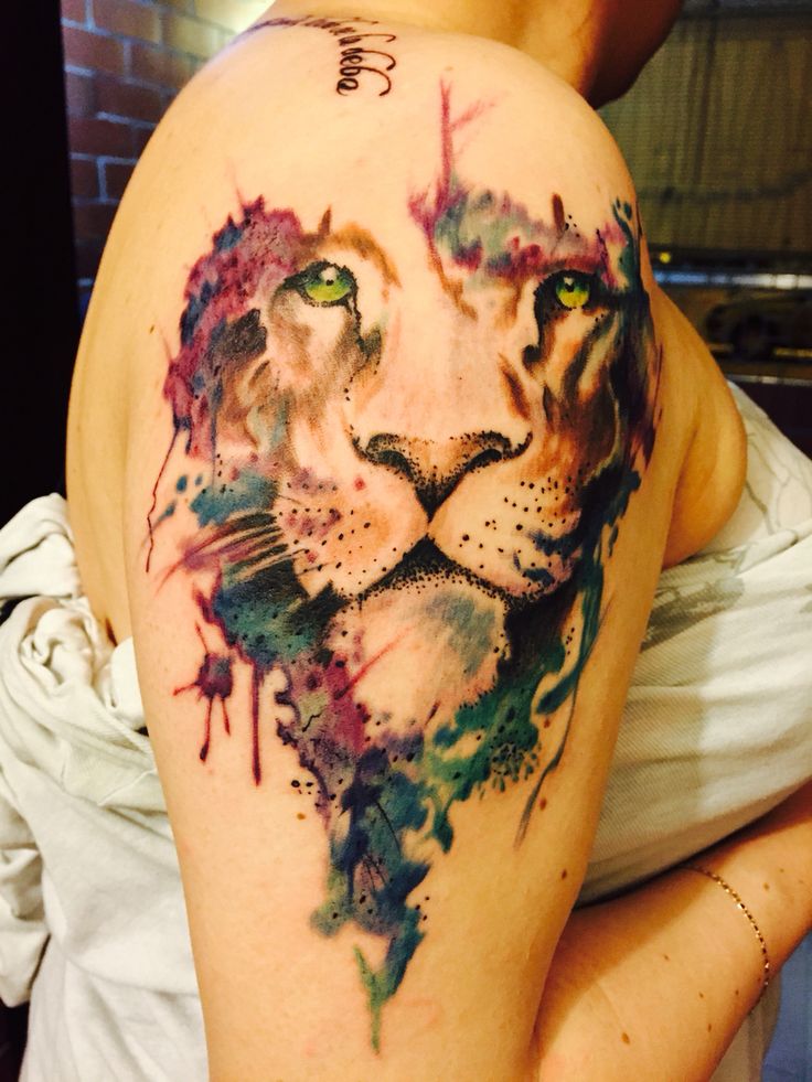 Watercolor Lion Tattoo Idea