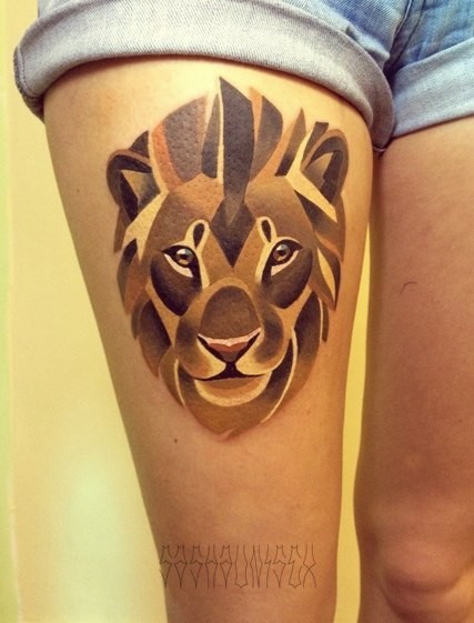 Watercolor Lion Tattoo On Hip