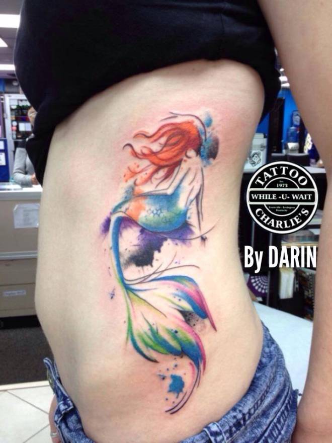 Watercolor Mermaid Tattoo 2014