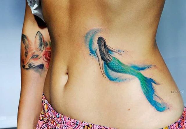 Watercolor Mermaid Tattoo Design