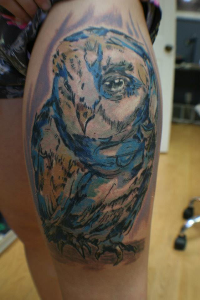 Watercolor Owl Tattoo 2003