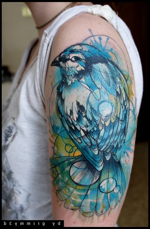 Watercolor Owl Tattoo Boy hand