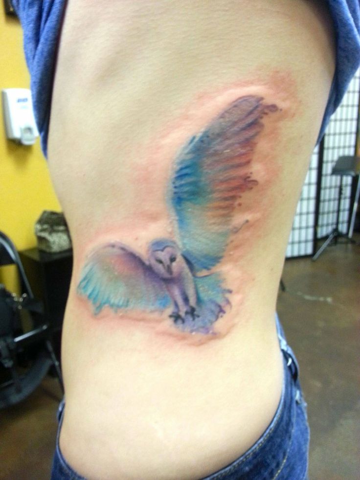 Watercolor Owl Tattoo Side