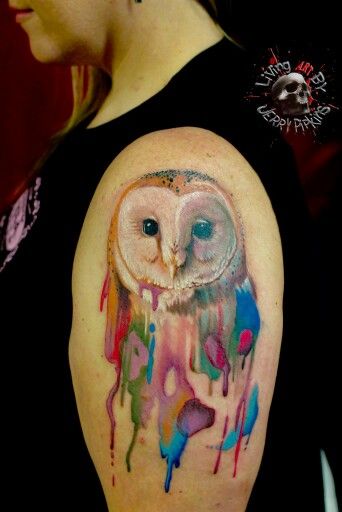 Watercolor Owl Tattoo in Sholder