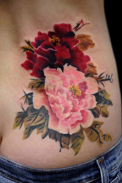 Watercolor Peony Flower Tattoos